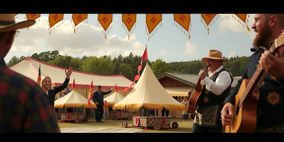 Mustard Mayhem Harvest Festival event showing farmers celebrating with traditional dance and music