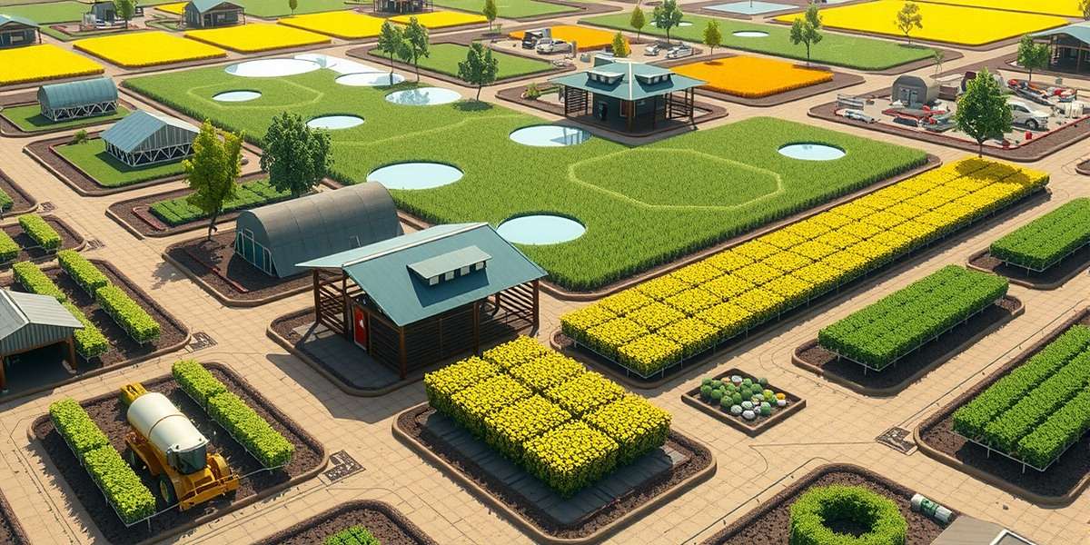 Mustard Mayhem advanced farm layout showing efficient crop arrangement and irrigation systems