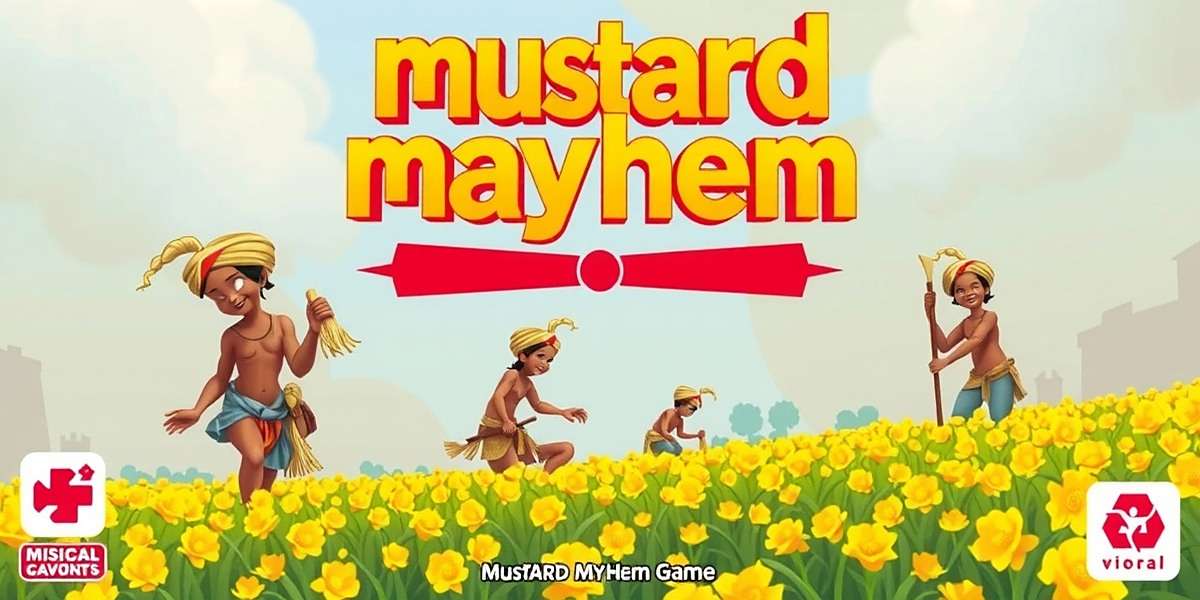 Mustard Mayhem game cover showing Indian farmers working in mustard fields with traditional elements