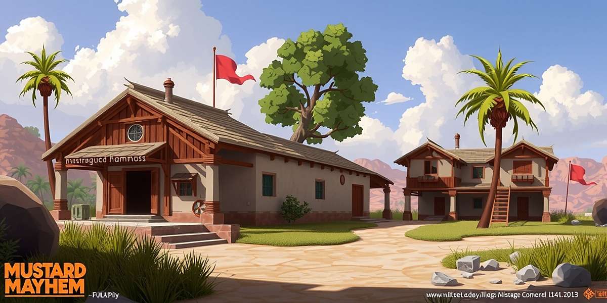 Concept art for Mustard Mayhem village expansion showing rural Indian village buildings