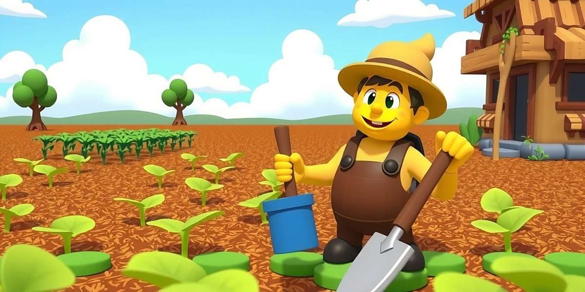 Mustard Mayhem gameplay showing farmer character taking care of crops in a field with traditional tools